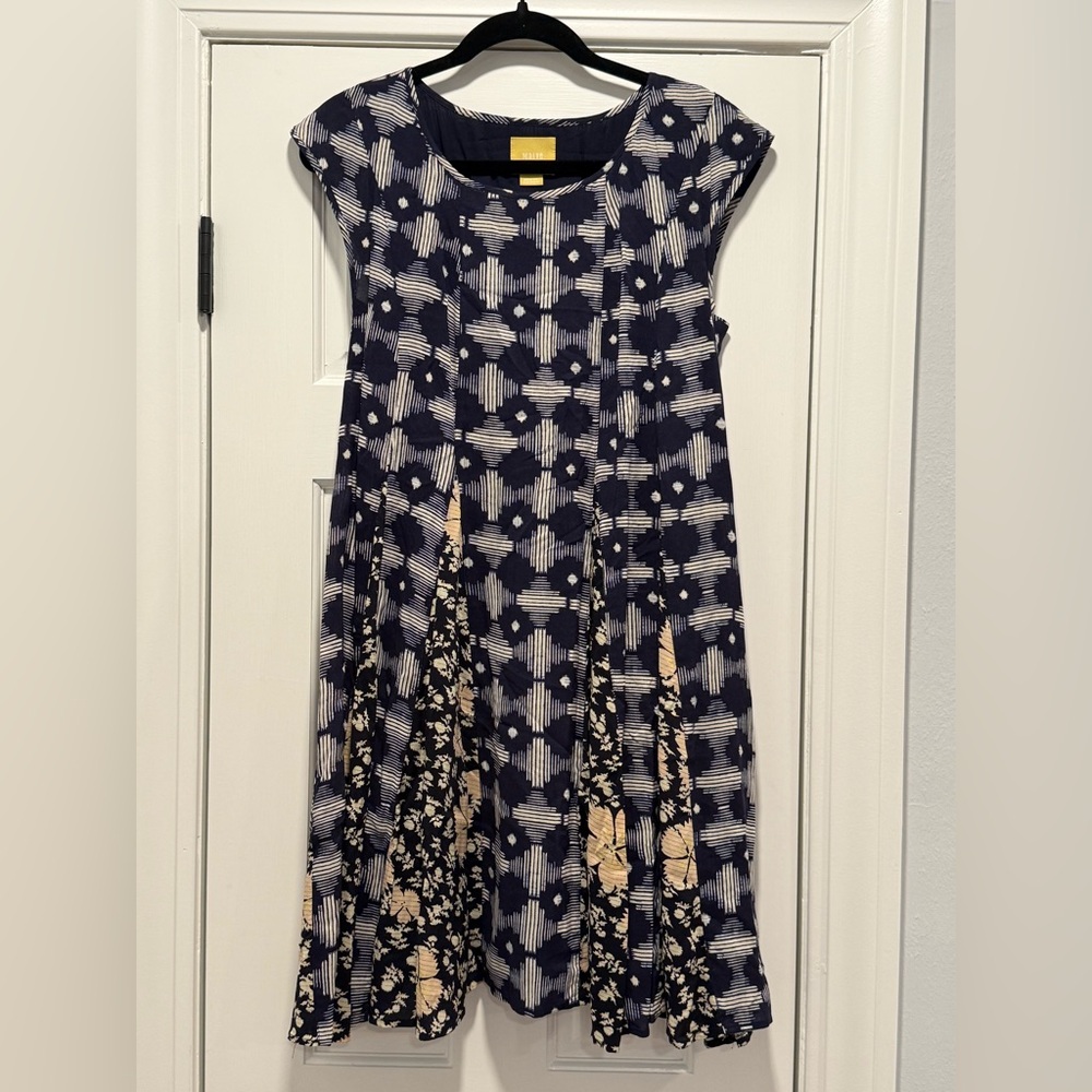 Anthropologie Maeve Navy Blue Patterned Dress - Medium - NWOT